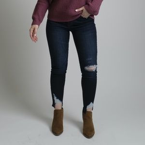 Dark Wash Distressed High Rise Denim